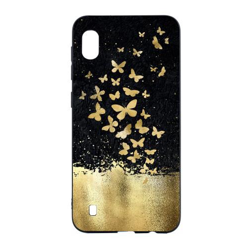 Carcasa Husa Samsung Galaxy A10 model Gold Butterflies , Antisoc + Folie sticla securizata Samsung Galaxy A10 Tempered Glass Viceversa