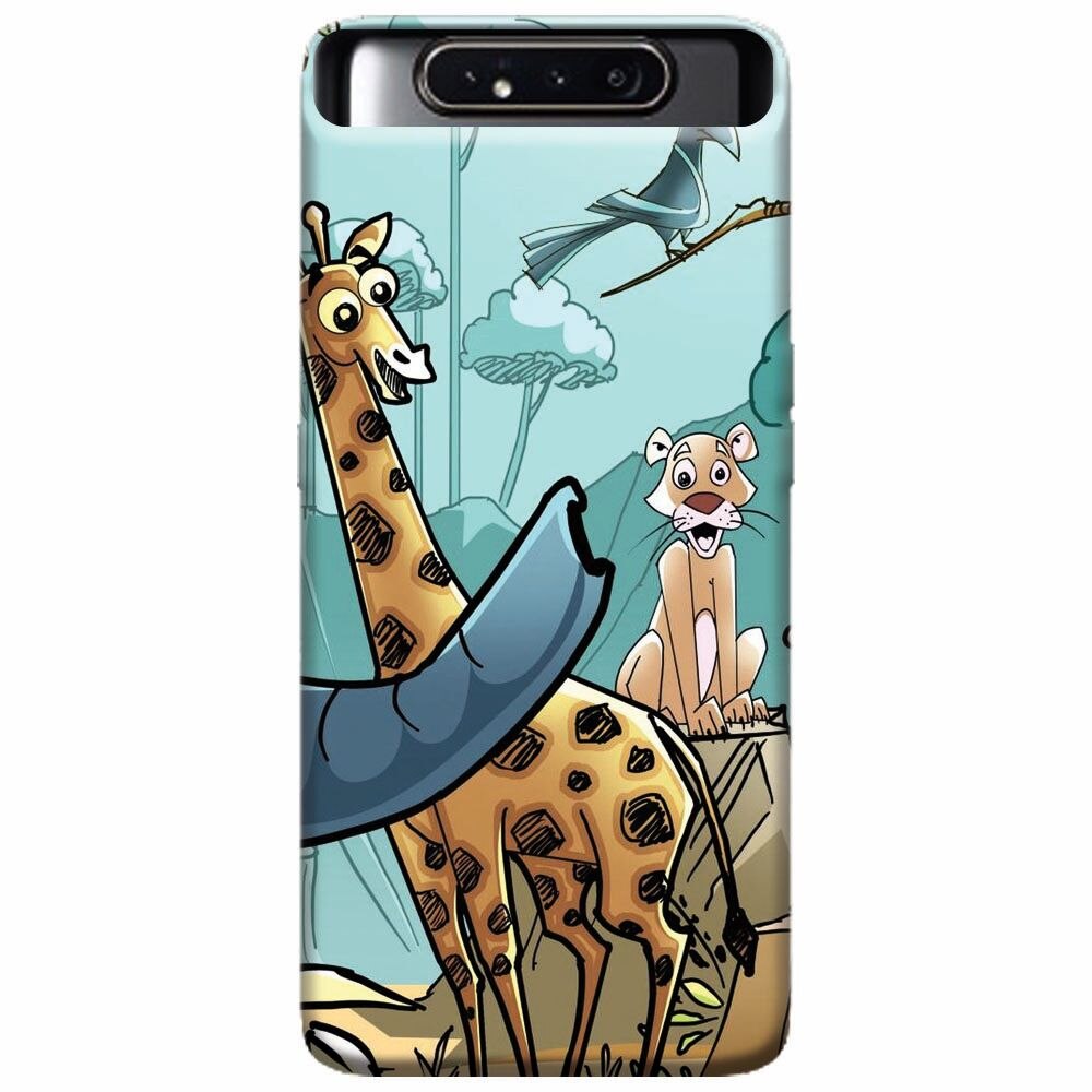 Husa silicon pentru Samsung Galaxy A80, Children Drawings Elephants Giraffes Lions