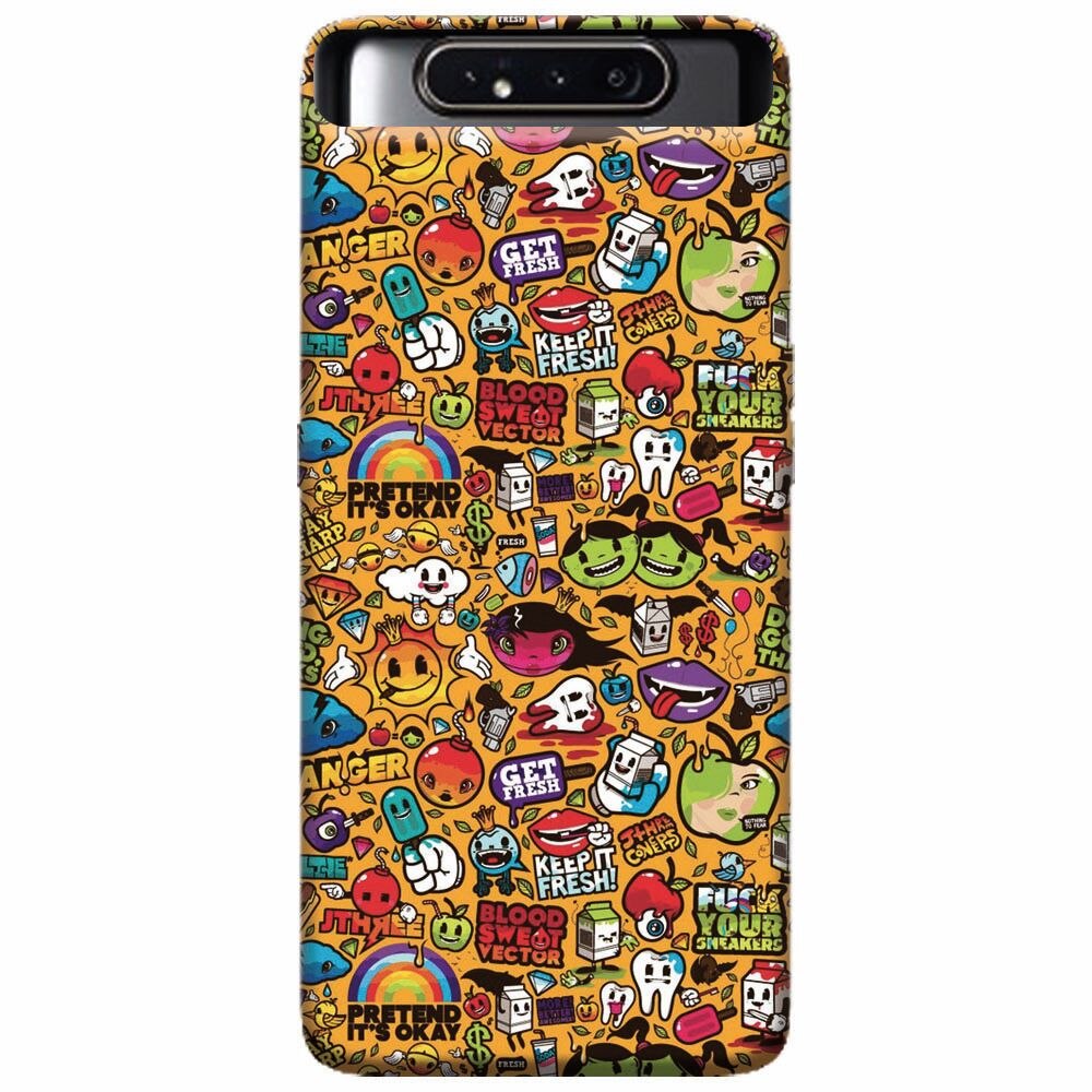 Husa silicon pentru Samsung Galaxy A80, Colorful Sticker Illustrations
