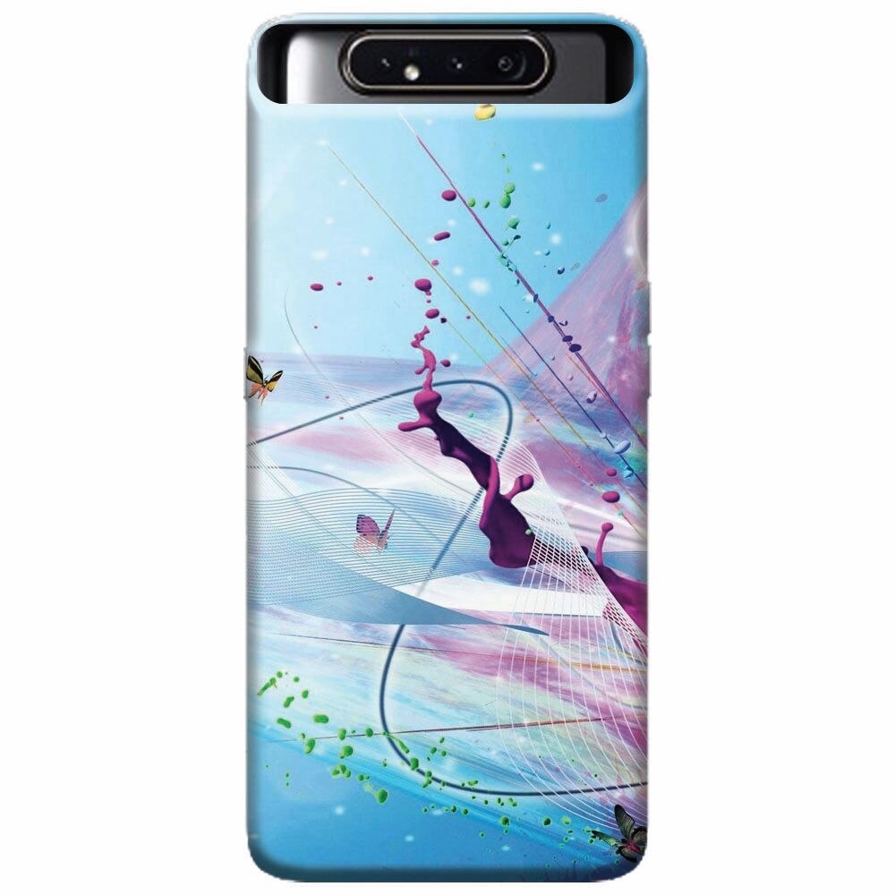 Husa silicon pentru Samsung Galaxy A80, Artistic Paint Splash Purple Butterflies