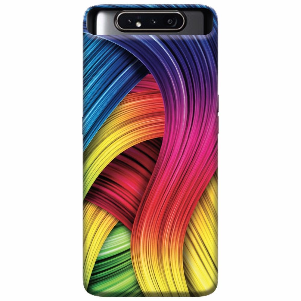 Husa silicon pentru Samsung Galaxy A80, Curly Colorful Rainbow Lines Illustration