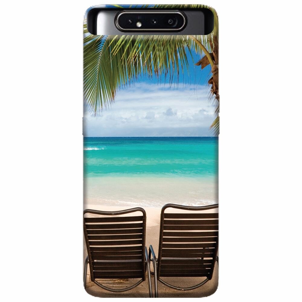 Husa silicon pentru Samsung Galaxy A80, Beach Chairs Palm Tree Seaside