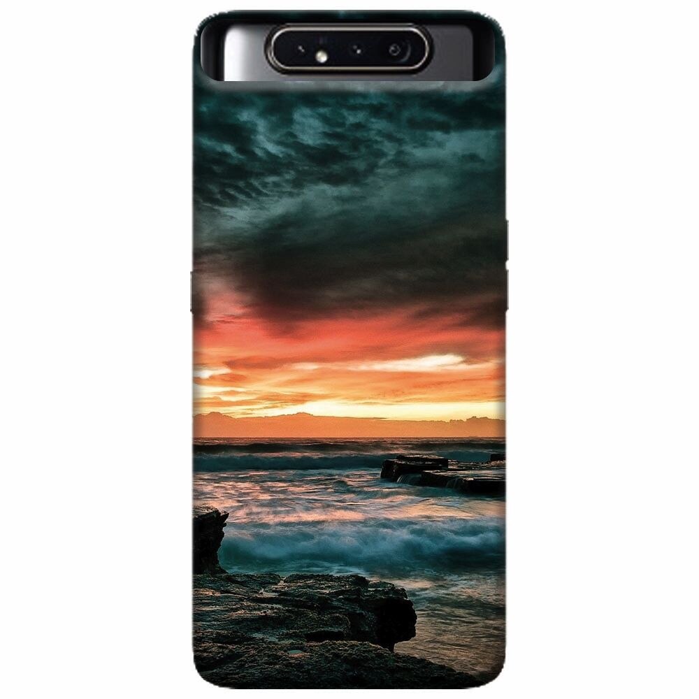 Husa silicon pentru Samsung Galaxy A80, Dramatic Rocky Beach Shore Sunset