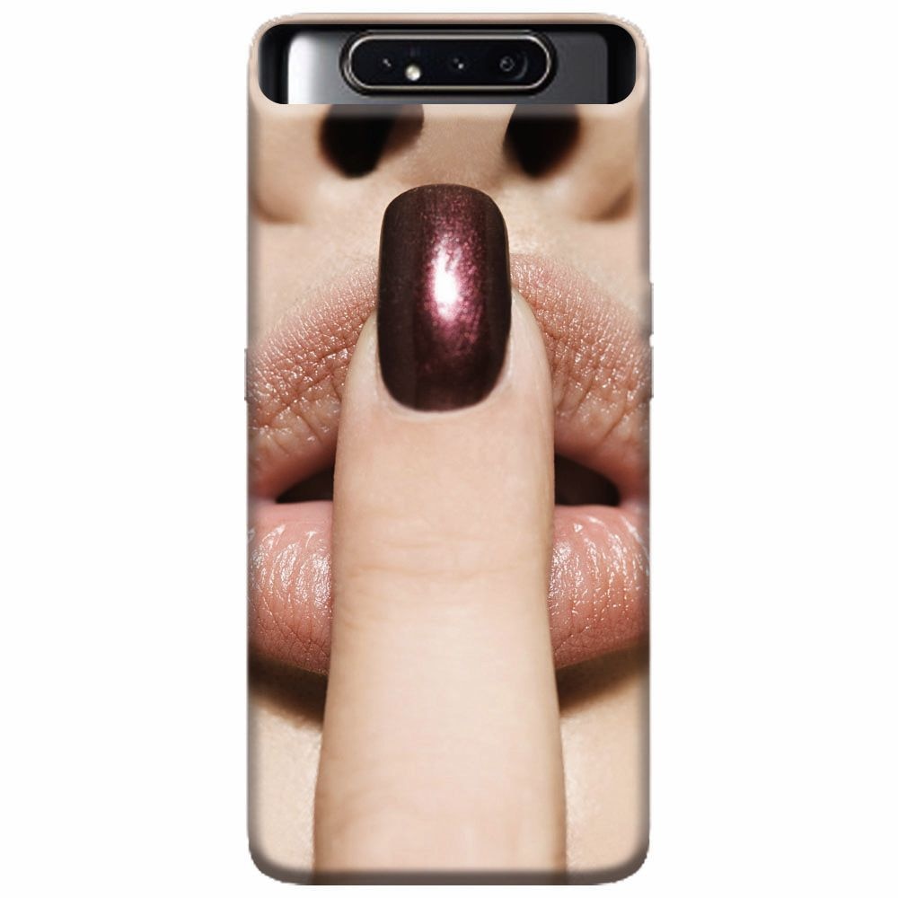 Husa silicon pentru Samsung Galaxy A80, Finger Purple Nailpolish Girl Lips
