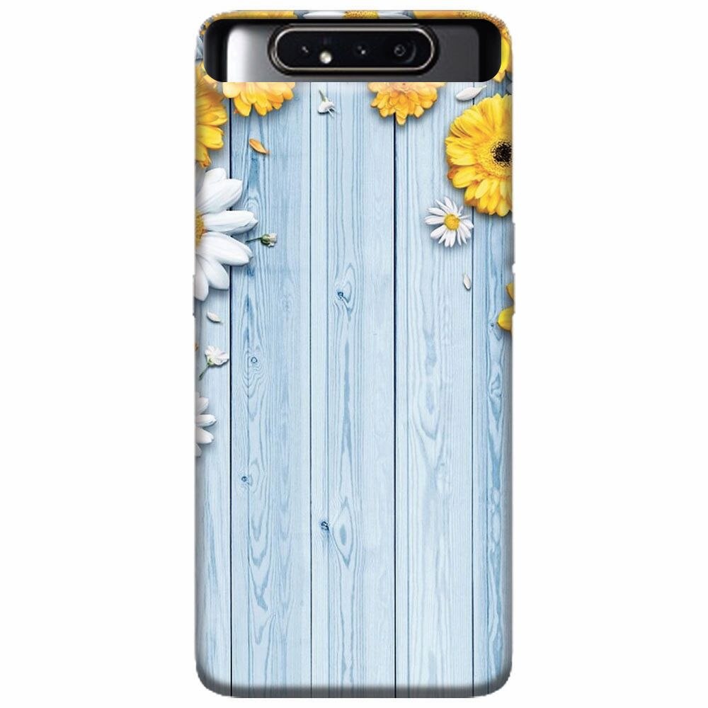 Husa silicon pentru Samsung Galaxy A80, Sunflower On Blue Wood