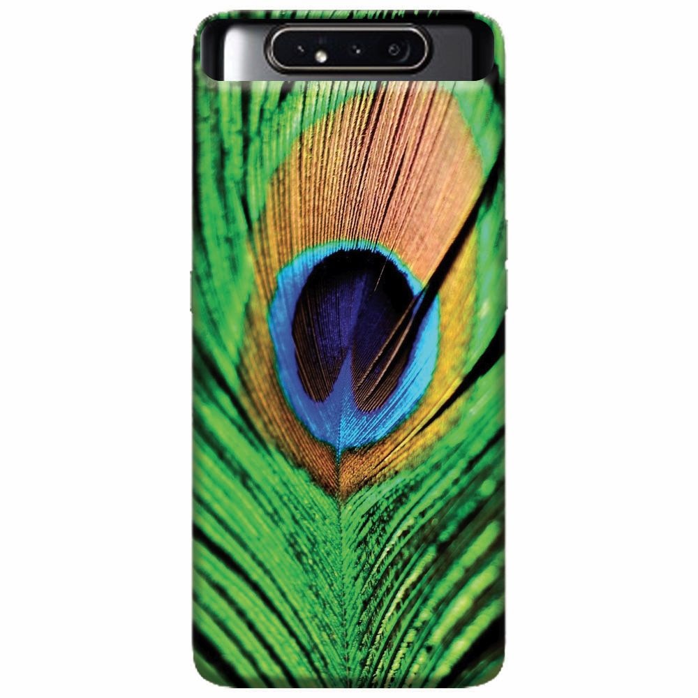Husa silicon pentru Samsung Galaxy A80, Peacock Feather Green Blue