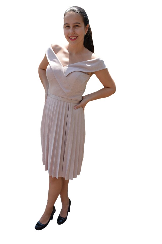 Rochie eleganta Aime cu pliseuri,decolteu in V,D&J Exclussive, pudra