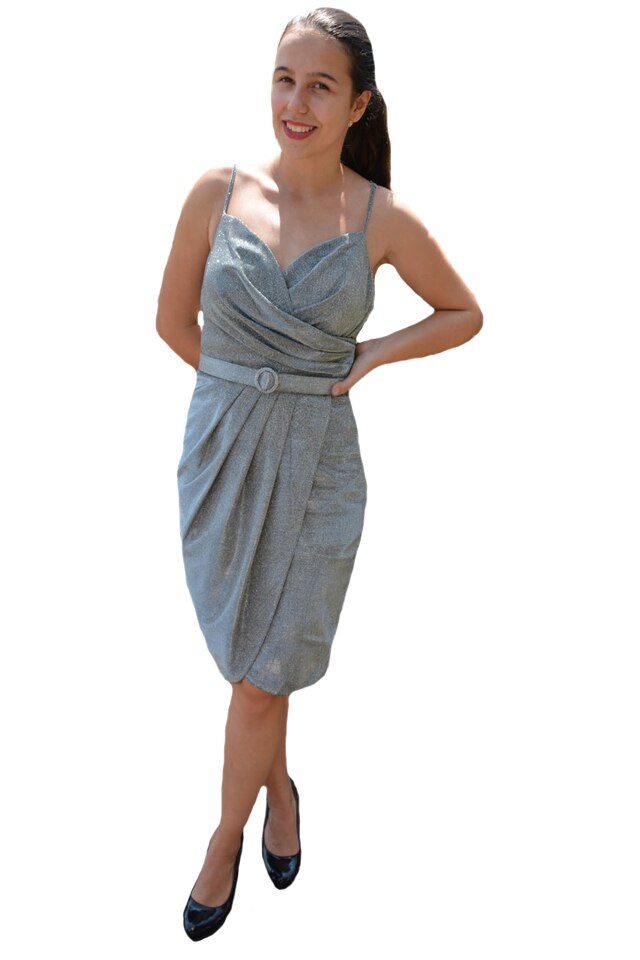 Rochie rafinata Benthe cu sclipici, moderna,D&J Exclussive, argintiu, Argintiu