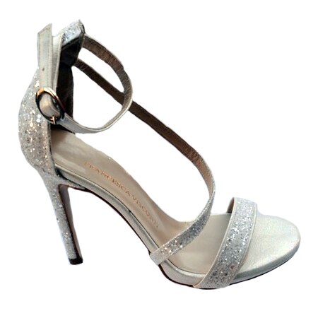 Sandale fashion Andalouse,toc cui,cu sclipici,D&J Exclussive, Alb