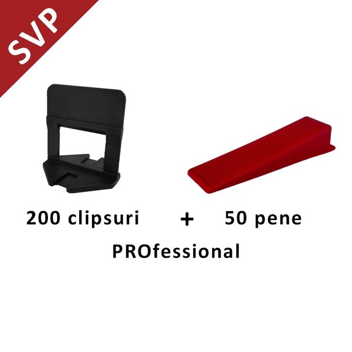 Sistem nivelare gresie gama PROfessional - set 200 clipsuri 1,5 mm + 50 pene