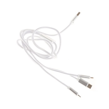 Cablu de Incarcare Textil 3 in 1, Fast Charge, MicroUSB, USB tip C, Iphone, 1.2 metri, Alb Cablu de Incarcare Textil 3 in 1, Fast Charge, MicroUSB, USB tip C, Iphone, 1.2 metri, Alb