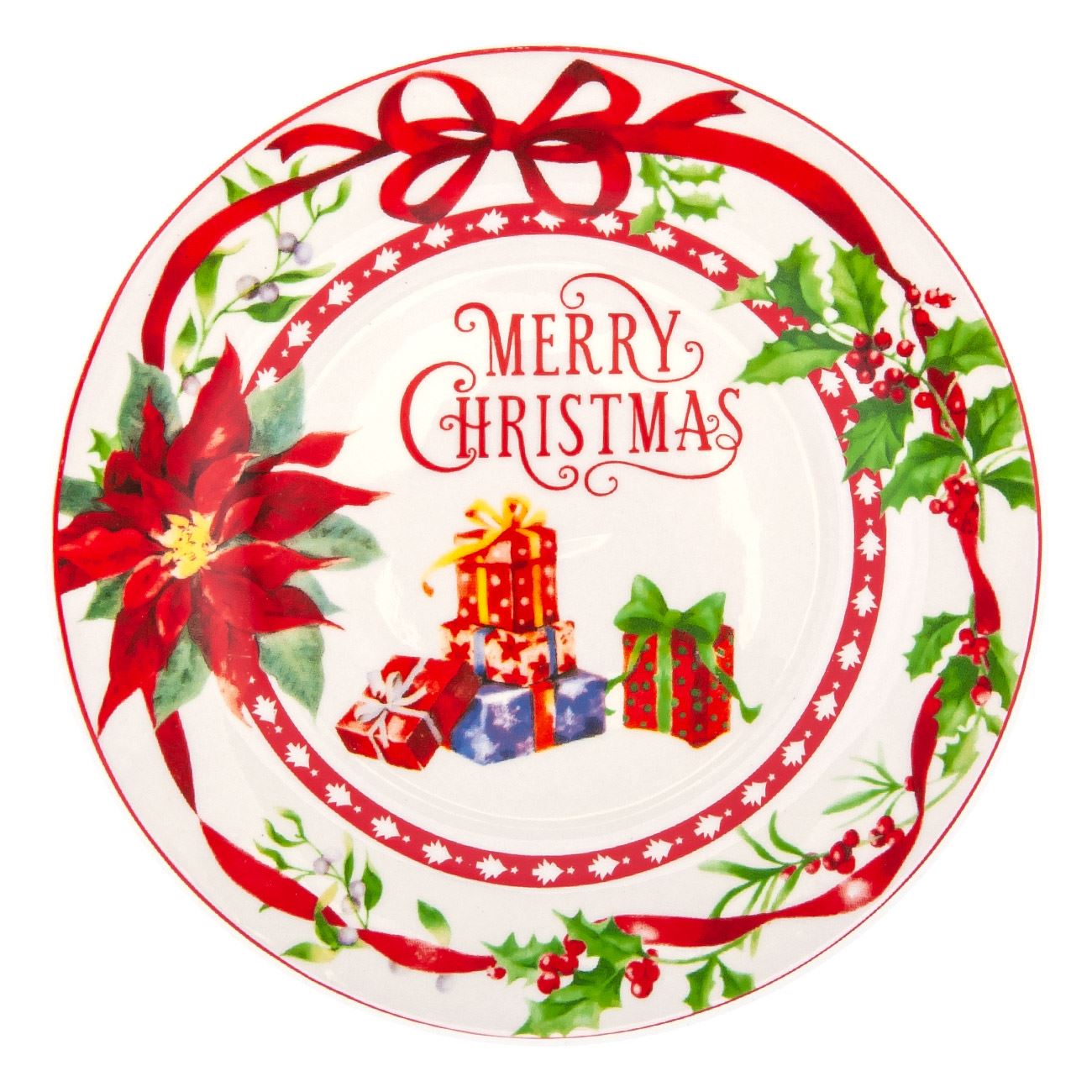 Farfurie portelan de Craciun Merry Christmas, DecorCasa, 20 cm