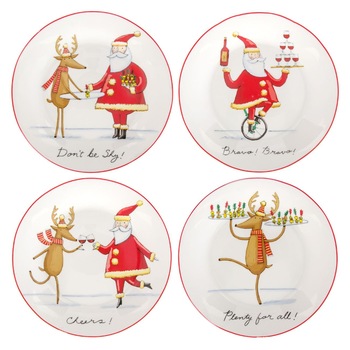 Set 4 farfurii de portelan cu imprimeu Mos Craciun si ren, DecorCasa, 20 cm Set 4 farfurii de portelan cu imprimeu Mos Craciun si ren, DecorCasa, 20 cm