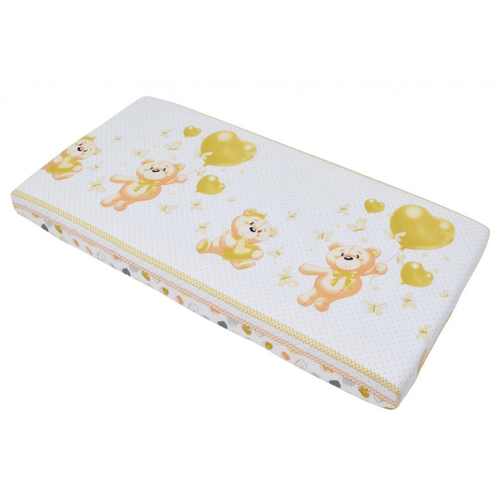 Cearceaf din bumbac cu elastic Bear Heart Cream 120x60 cm