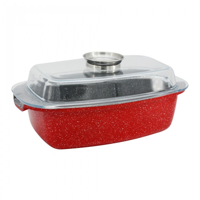 Roaster dreptunghiular Zephyr, rosu, marmorat interior si exterior, 32x10.6cm, 5L