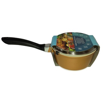 Set cratita si capac, aluminiu turnat, interior ceramic, maro, maner negru, 2 L, D 18 cm, h 8.5 cm Set cratita si capac, aluminiu turnat, interior ceramic, maro, maner negru, 2 L, D 18 cm, h 8.5 cm