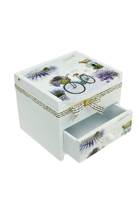 Kerékpáros ékszerdoboz virágtartókkal és levendulával, 1 fiókkal 4look