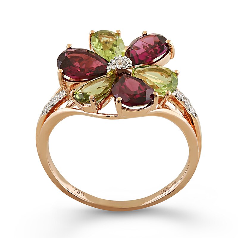 Inel Deruvo Aur 18k Diamante, Peridot, Rodolite, 55 R31303-PERHLDR