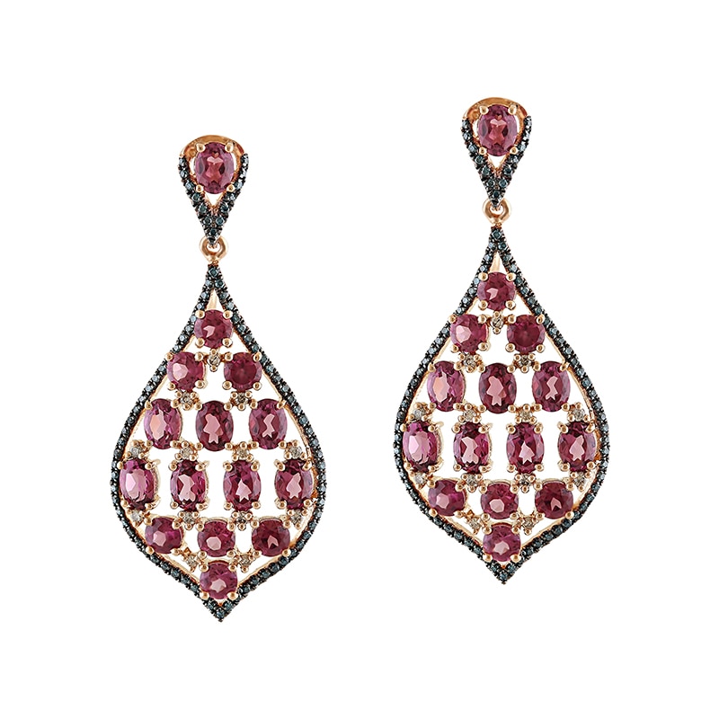 Cercei Deruvo Aur 18k Diamante Albastre, Diamante Maro, Rodolite E32347R-R
