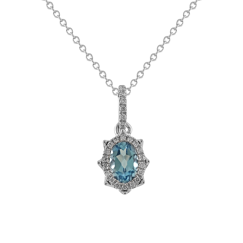 Pandantiv cu Lant Deruvo Aur 18k Diamante, Topaz Albastru, Ajustabil 40-45 P33766-BTDW