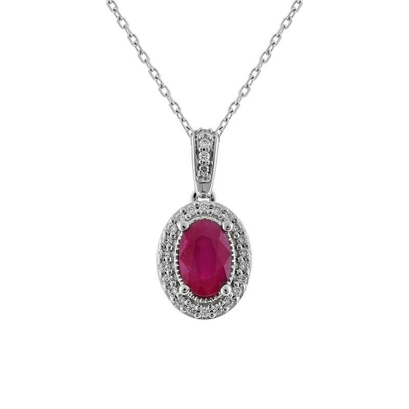 Pandantiv cu Lant Deruvo Aur 18k Diamante, Rubin, Ajustabil 40-45 PCPF00241-RUDW
