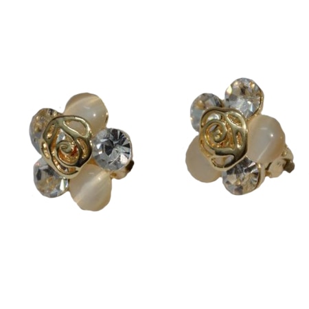 Cercel, tip clips, model cu trandafir si perla,D&J Exclussive,auriu-crem