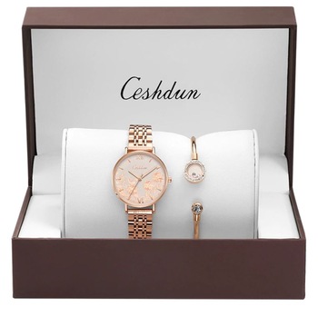 Ceshdun Set Ceas Dama - Si Bratara Eleganta - Waterproof - Quartz -cadran flori - Roz auriu Ceshdun Set Ceas Dama - Si Bratara Eleganta - Waterproof - Quartz -cadran flori - Roz auriu
