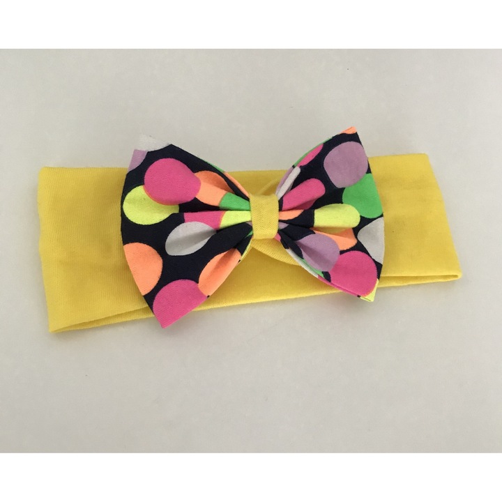 Bentita galbena cu fundita multicolora pentru bebelusi, Multicolor