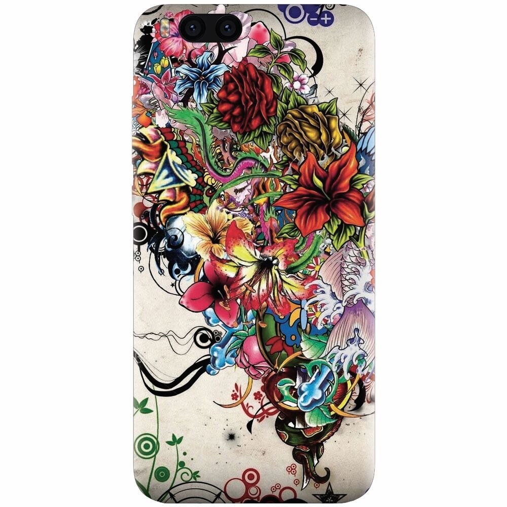 Husa silicon pentru Xiaomi Mi 6, Abstract Flowers Tattoo Illustration