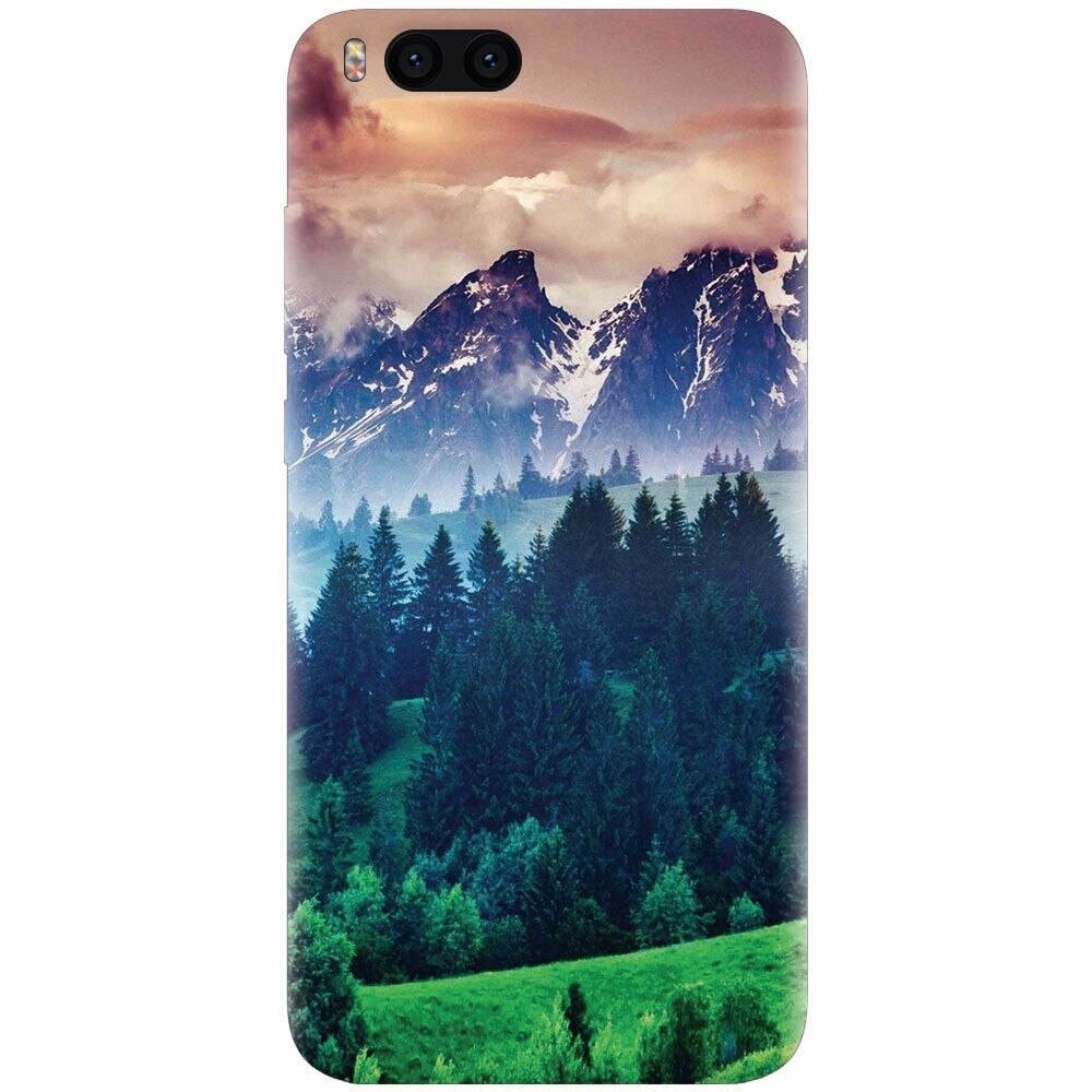 Husa silicon pentru Xiaomi Mi Note 3, Forest Hills Snowy Mountains And Sunset Clouds