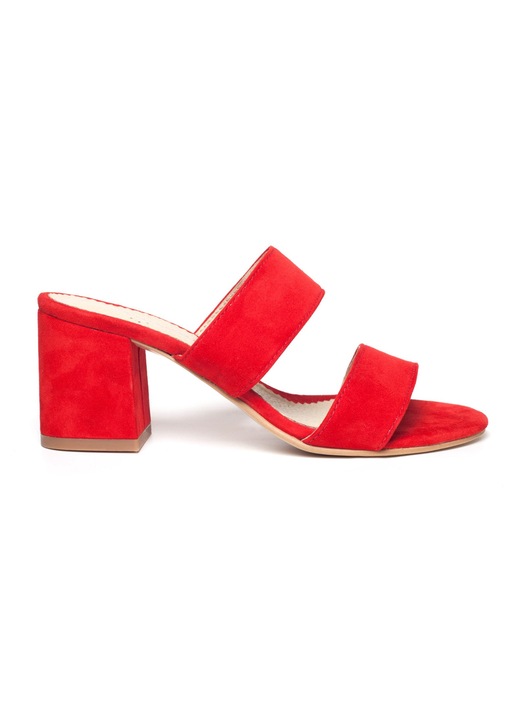 Sandale cu barete, TUNGUS, din piele naturala velur, toc 6 cm, Rosu