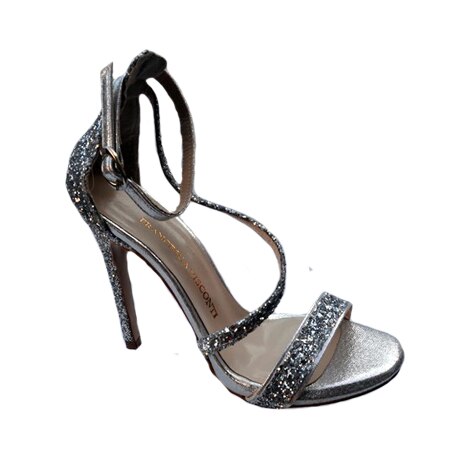 Sandale fashion Andalouse,toc cui,cu sclipici,D&J Exclussive, Argintiu