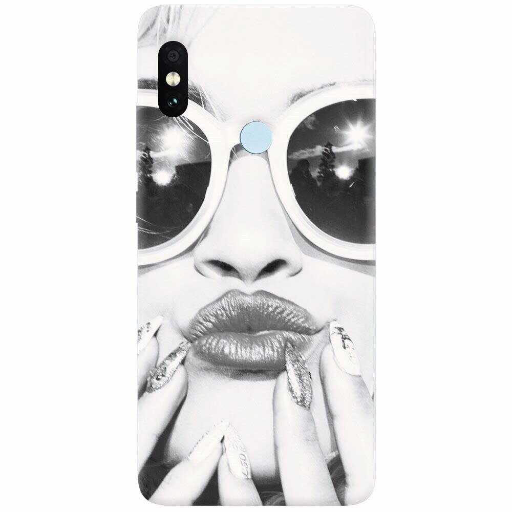 Husa silicon pentru Xiaomi Mi A2 Lite, Black And White Portrait Blonde Model In Fashion Sunglasses