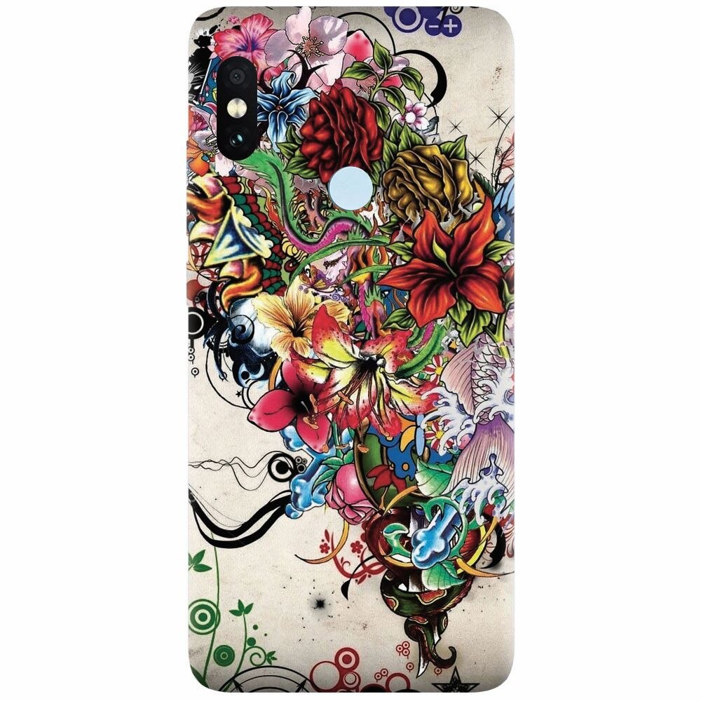 Husa silicon pentru Xiaomi Mi Max 3, Abstract Flowers Tattoo Illustration