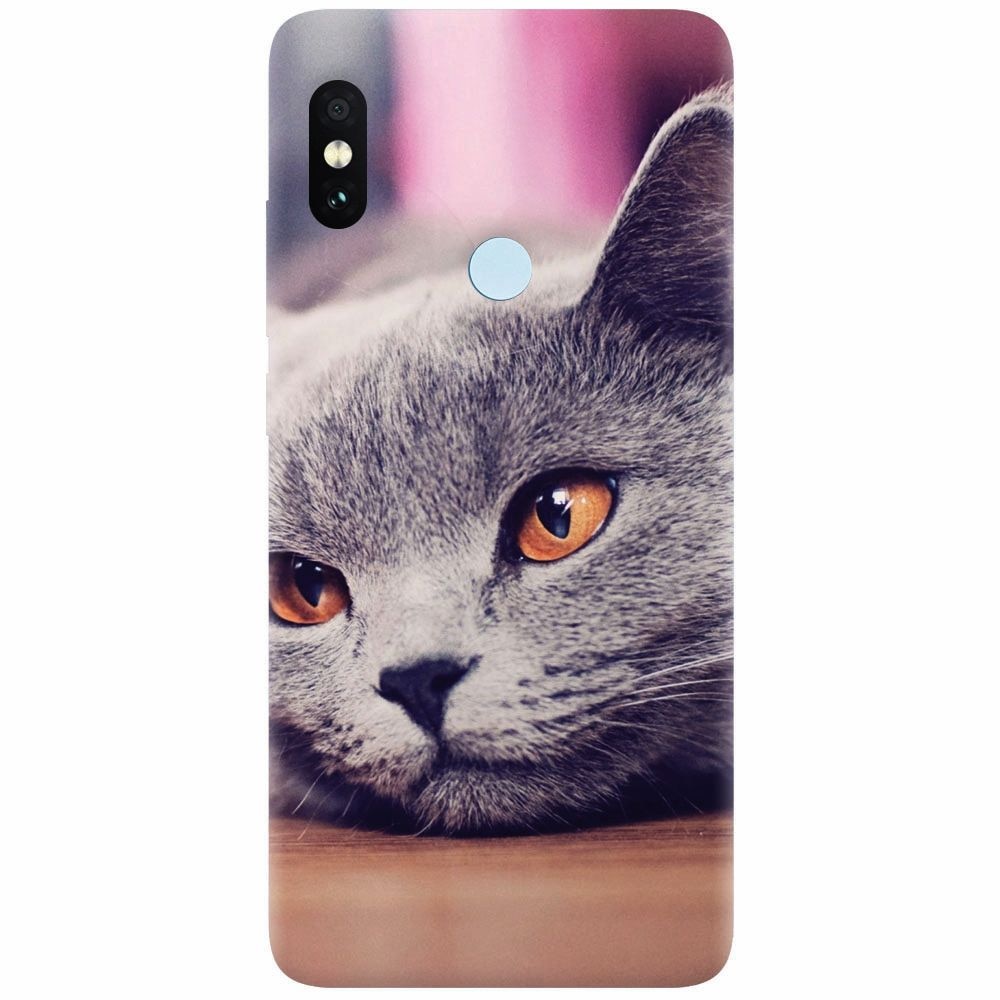 Husa silicon pentru Xiaomi Redmi Note 5 Pro, British Shorthair Cat Yellow Eyes Portrait