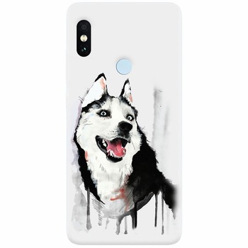Husa silicon pentru Xiaomi Mi Max 3, Husky Dog Watercolor Illustration Husa silicon pentru Xiaomi Mi Max 3, Husky Dog Watercolor Illustration
