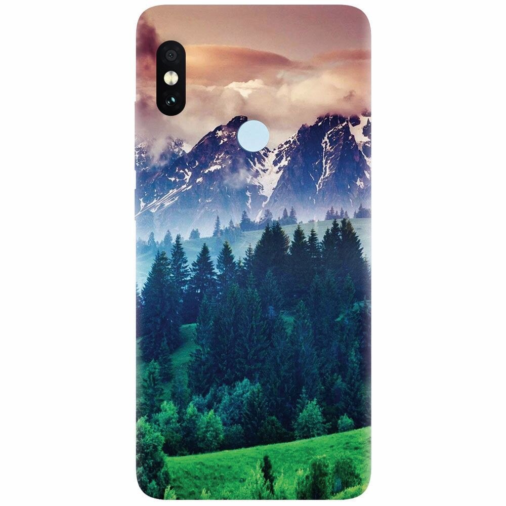 Husa silicon pentru Xiaomi Mi 8, Forest Hills Snowy Mountains And Sunset Clouds