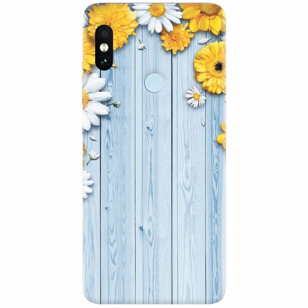 Husa silicon pentru Xiaomi Mi A2 Lite, Sunflower On Blue Wood