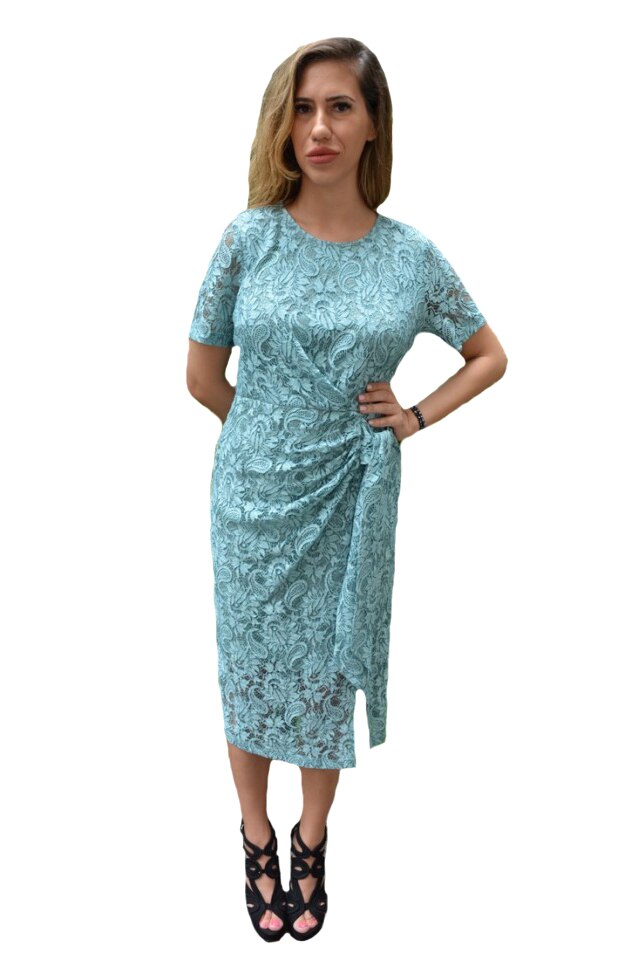 Rochie rafinata Jasmin din dantela,cambrata,D&J Exclussive, Turcoaz