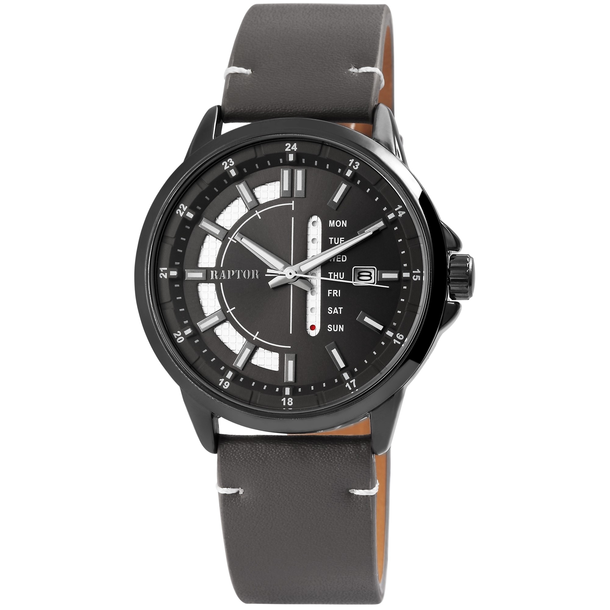 Ceas barbatesc, Raptor, negru, curea piele naturala, data si ziua