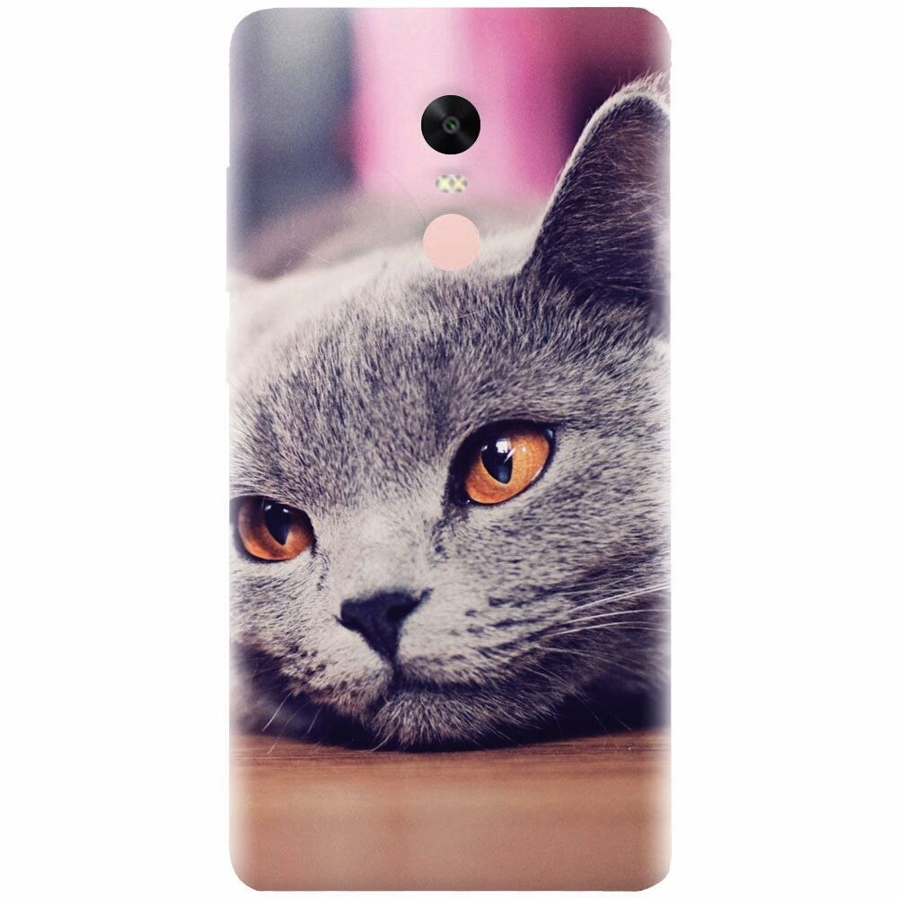 Husa silicon pentru Xiaomi Redmi Note 4, British Shorthair Cat Yellow Eyes Portrait