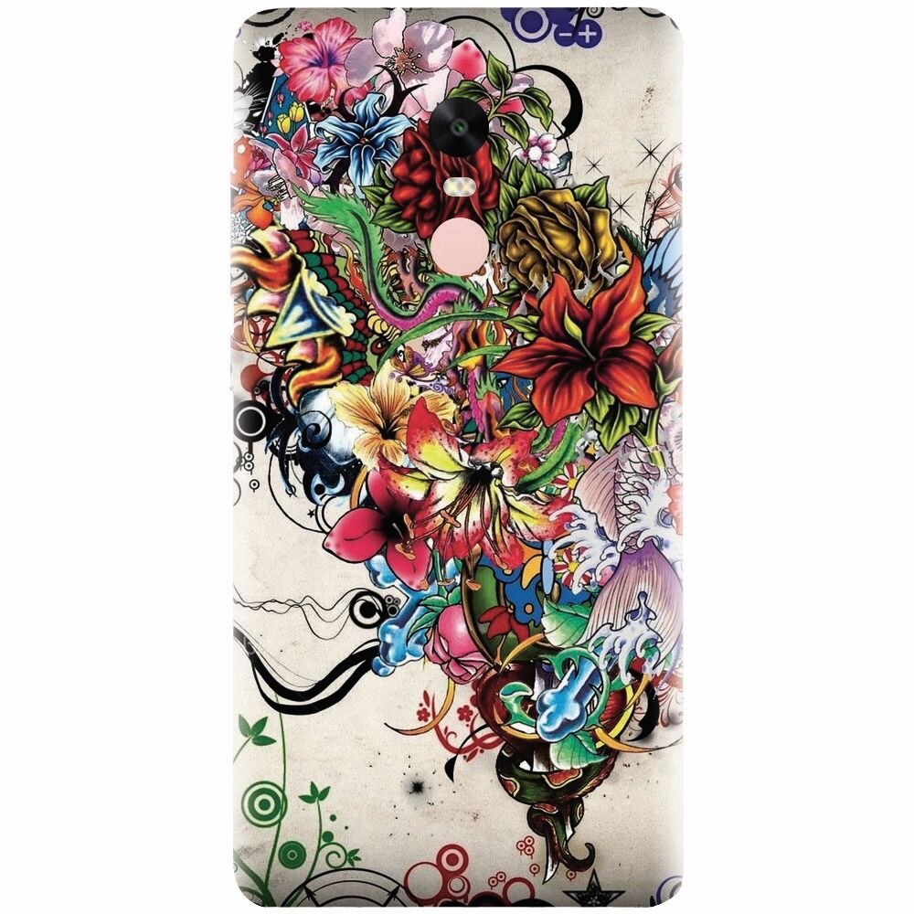 Husa silicon pentru Xiaomi Redmi Note 4X, Abstract Flowers Tattoo Illustration