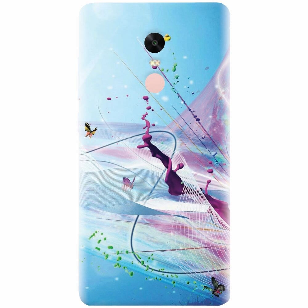 Husa silicon pentru Xiaomi Redmi Note 4X, Artistic Paint Splash Purple Butterflies