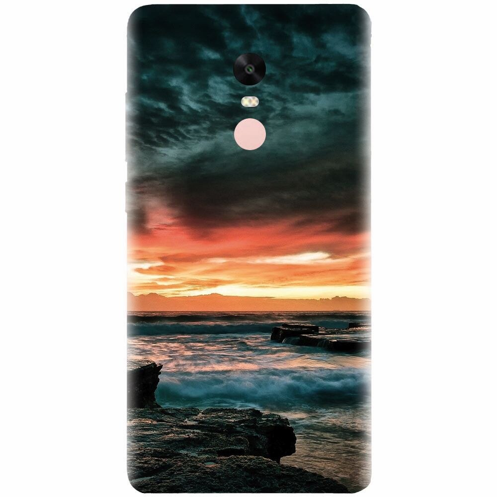 Husa silicon pentru Xiaomi Redmi Note 4, Dramatic Rocky Beach Shore Sunset