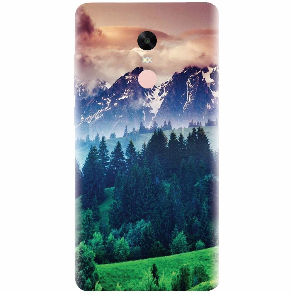 Husa silicon pentru Xiaomi Redmi Note 4, Forest Hills Snowy Mountains And Sunset Clouds