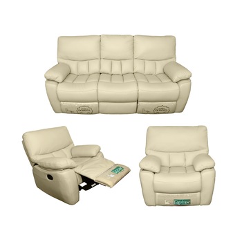 Set Md.2757, PIELE NATURALA, canapea 3 loc cu 2 reclinere manuale si 2 fotolii cu reclinere manuale, culoare Beige (B-8817), Piele naturala suprafata de contact Set Md.2757, PIELE NATURALA, canapea 3 loc cu 2 reclinere manuale si 2 fotolii cu reclinere manuale, culoare Beige (B-8817), Piele naturala suprafata de contact