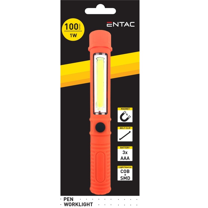 Lanterna ENTAC, 1W, 2X LED COB , SMD, 100 lumen, magnetica, portocaliu