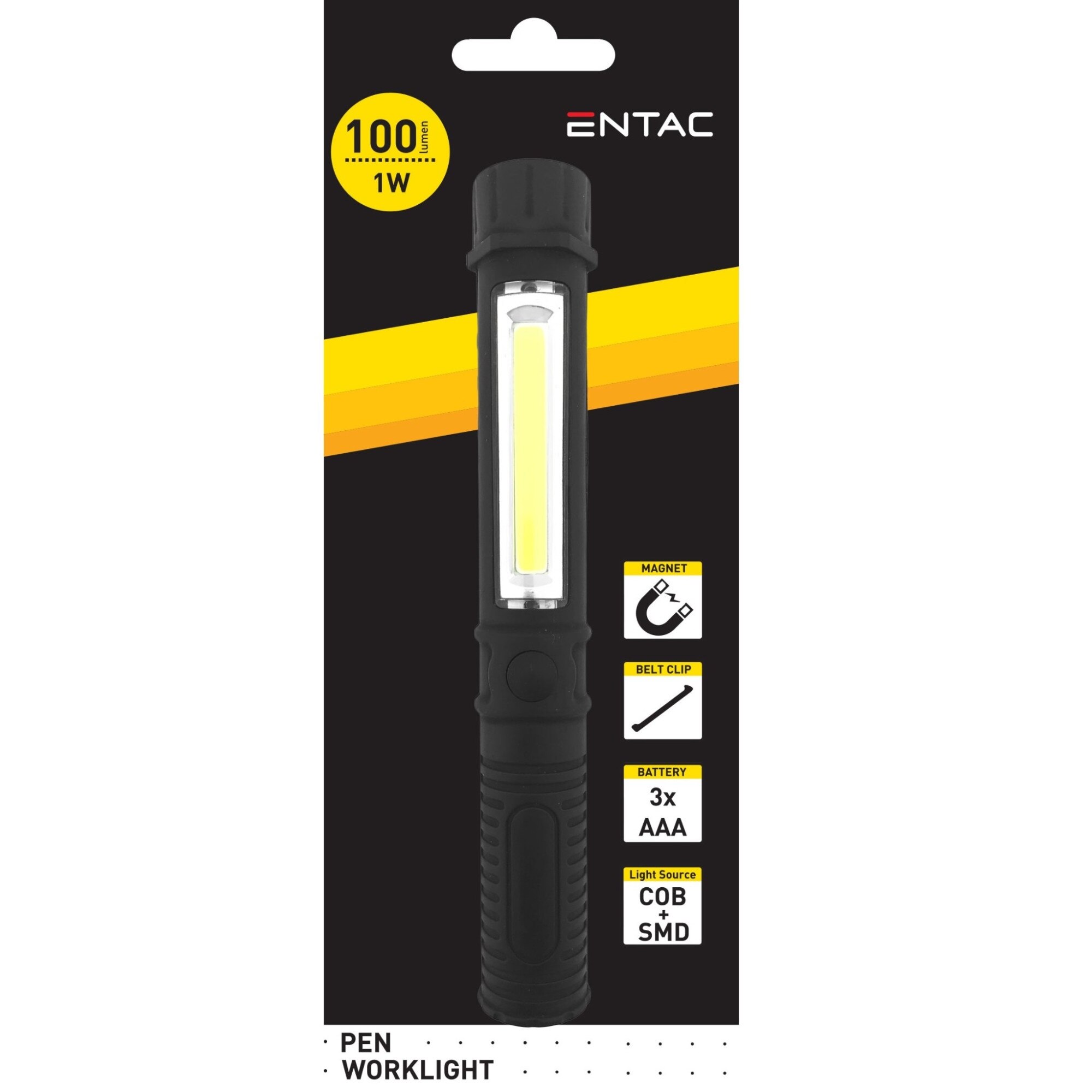 Lanterna ENTAC, 1W, 2X LED COB , SMD, 100 lumen, magnetica, negru