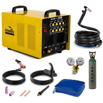 Pachet complet sudura TIG/WIG aluminiu cu argon, format din: WSME 200 AC/DC Intensiv, 230 V, 200 A, butelie argon 10l (goala), reductor presiune Intensiv Pachet complet sudura TIG/WIG aluminiu cu argon, format din: WSME 200 AC/DC Intensiv, 230 V, 200 A, butelie argon 10l (goala), reductor presiune Intensiv