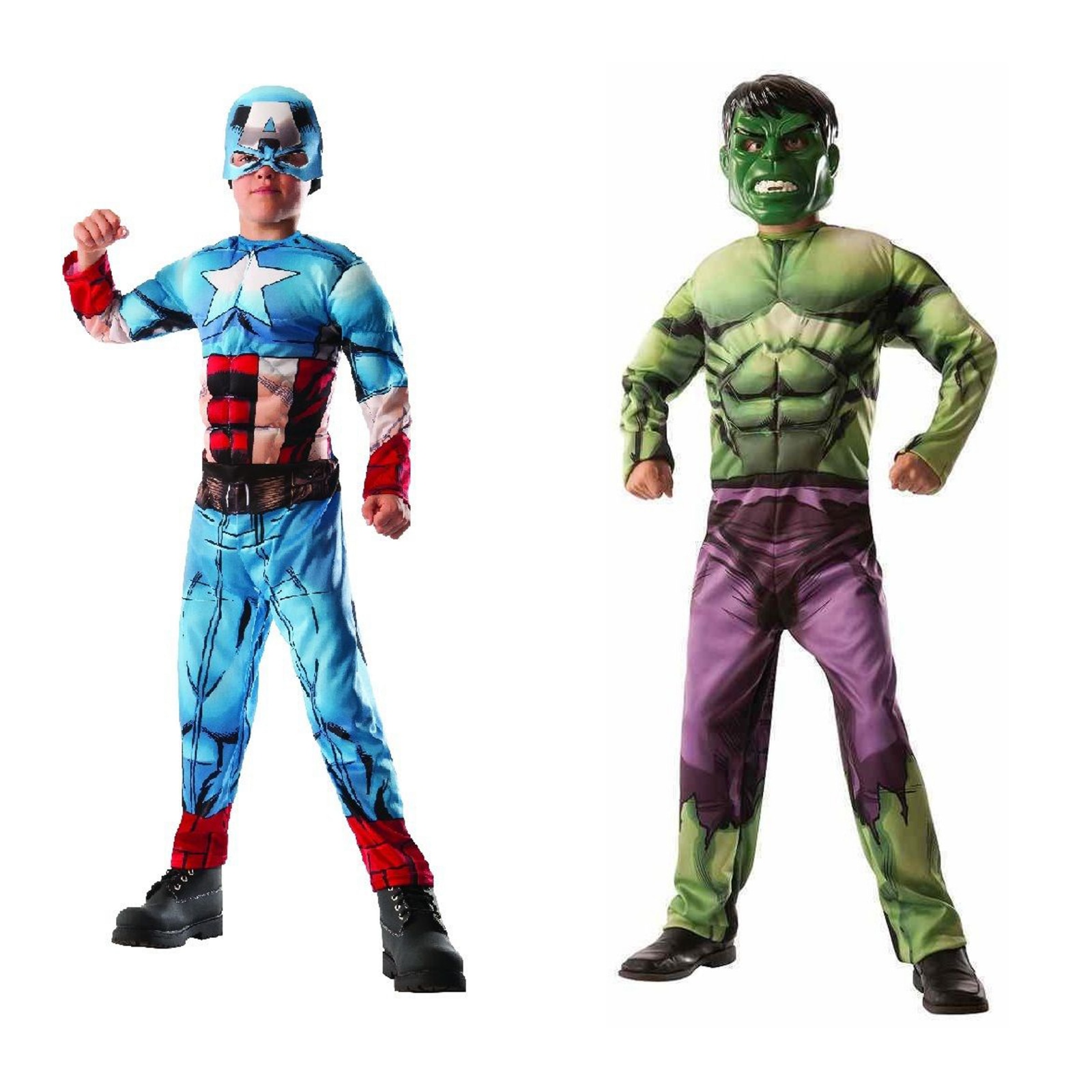 Costum reversibil 2 in 1 Hulk si Captain America cu muschi Deluxe, Marvel, L, 8-10 ani